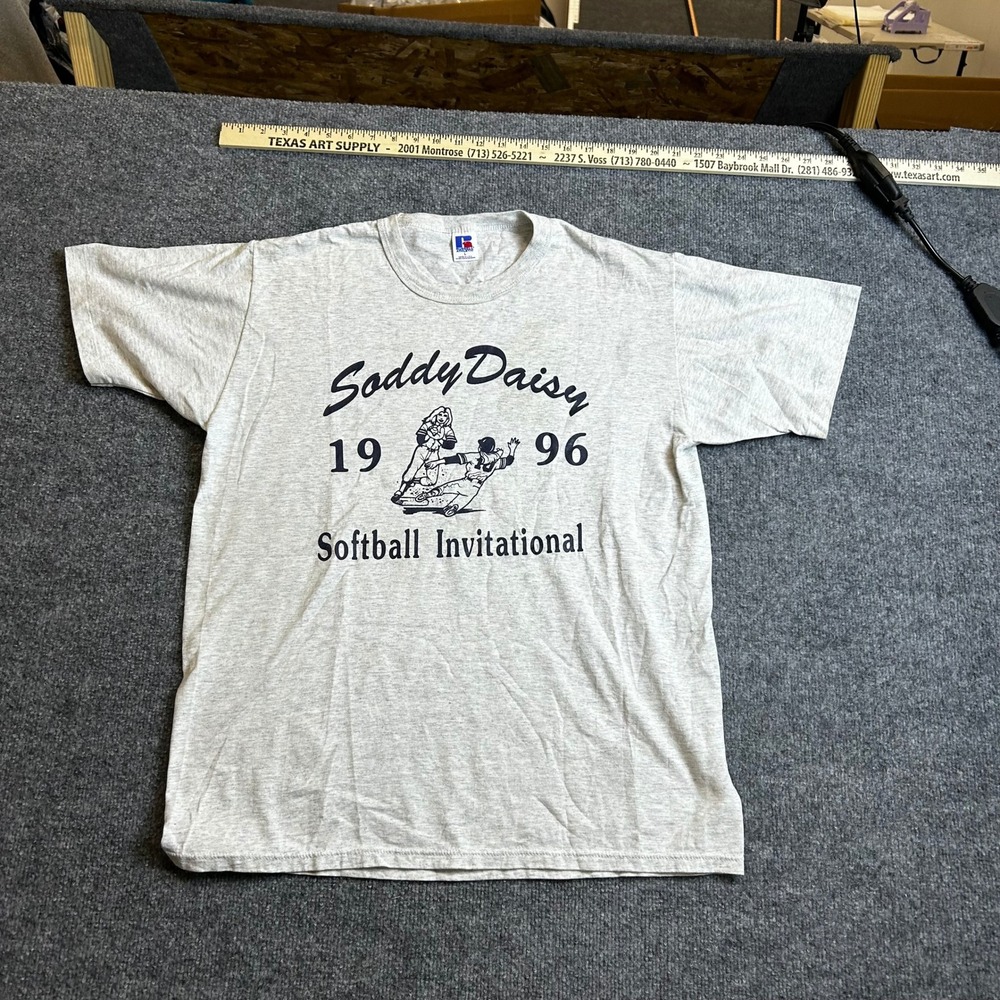 Russell Athletic T-Shirt Mens Size L Grey 1996 Soddy Daisy Softball USA Vintage